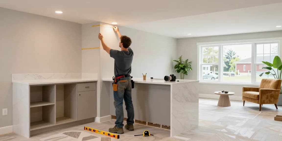 Oakville basement renovation showcasing skilled contractor installing recessed lighting and stylish finishes.