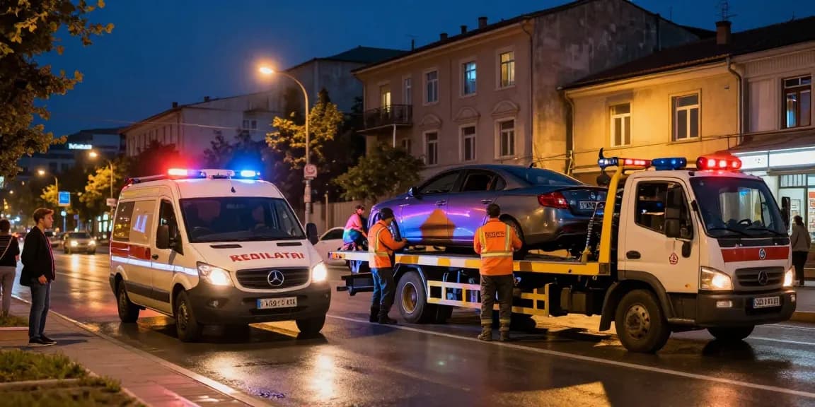 Evakuatori evakuatori tbilisi emergency roadside assistance in Tbilisi city at night.