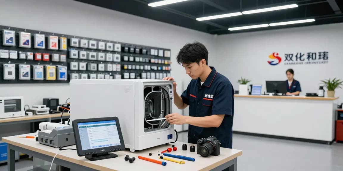 Technician using best CRM for appliance repair business in a modern workshop