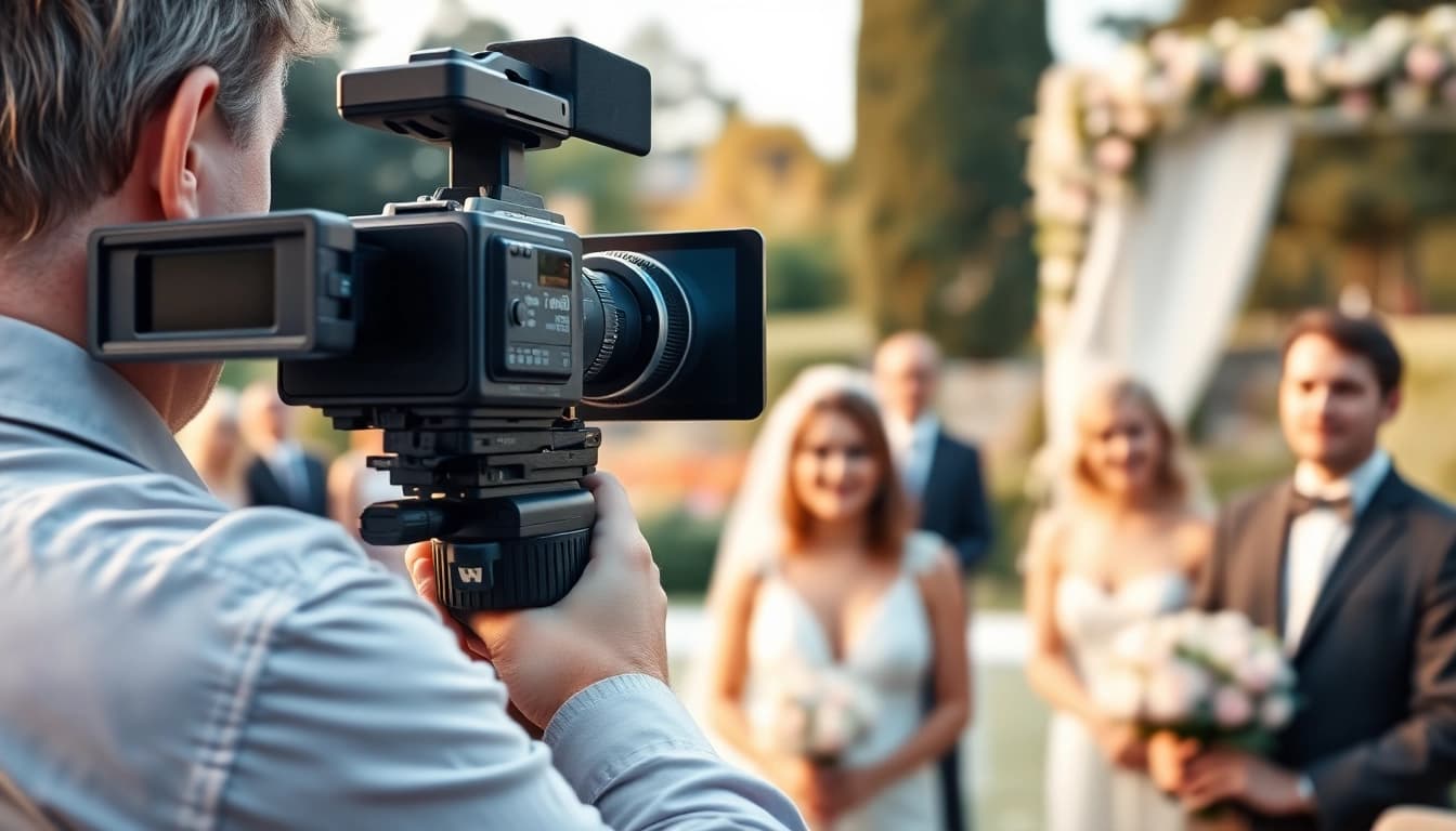 Documenting a wedding with expert event videography services in a vibrant garden setting.
