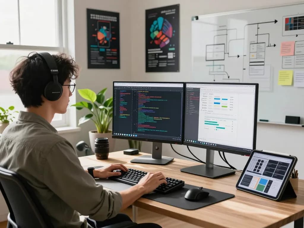 WPS software developer at a modern workspace showcasing innovative coding and project management tools.