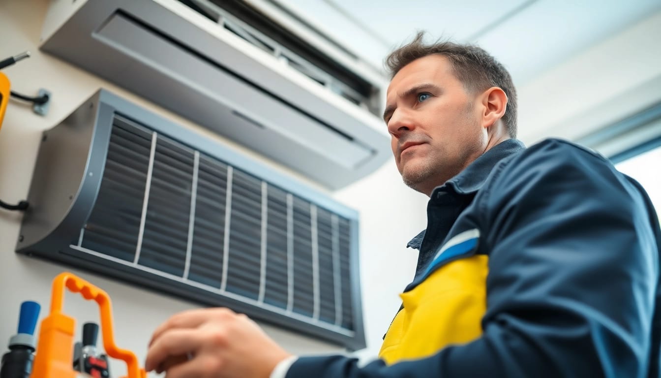 Expert technician performing Air Conditioning Repair Tampa services in a bright residential setting.