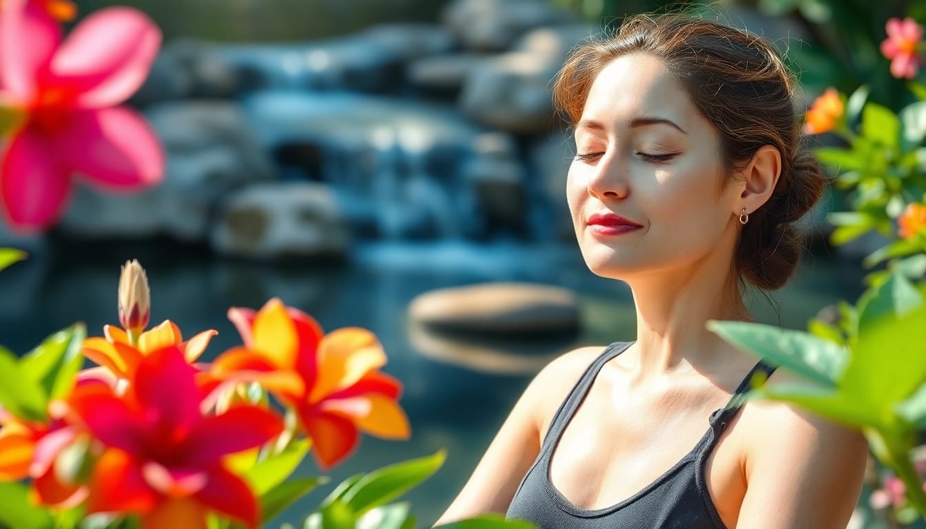 Enhancing mental wellness through serene moments in a tranquil garden setting.