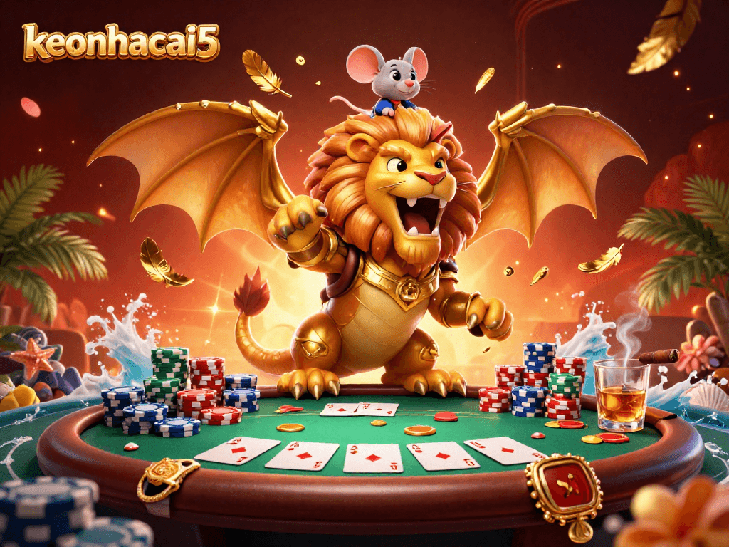 Experience thrilling poker moments with keonhacai5 as a chimera creature and mouse jockey unite.