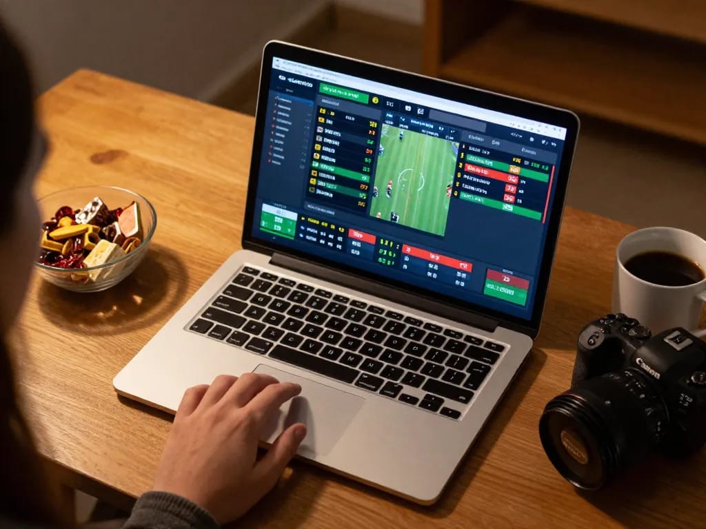 Experience live sports betting excitement with GG88 on your laptop in a cozy home office.