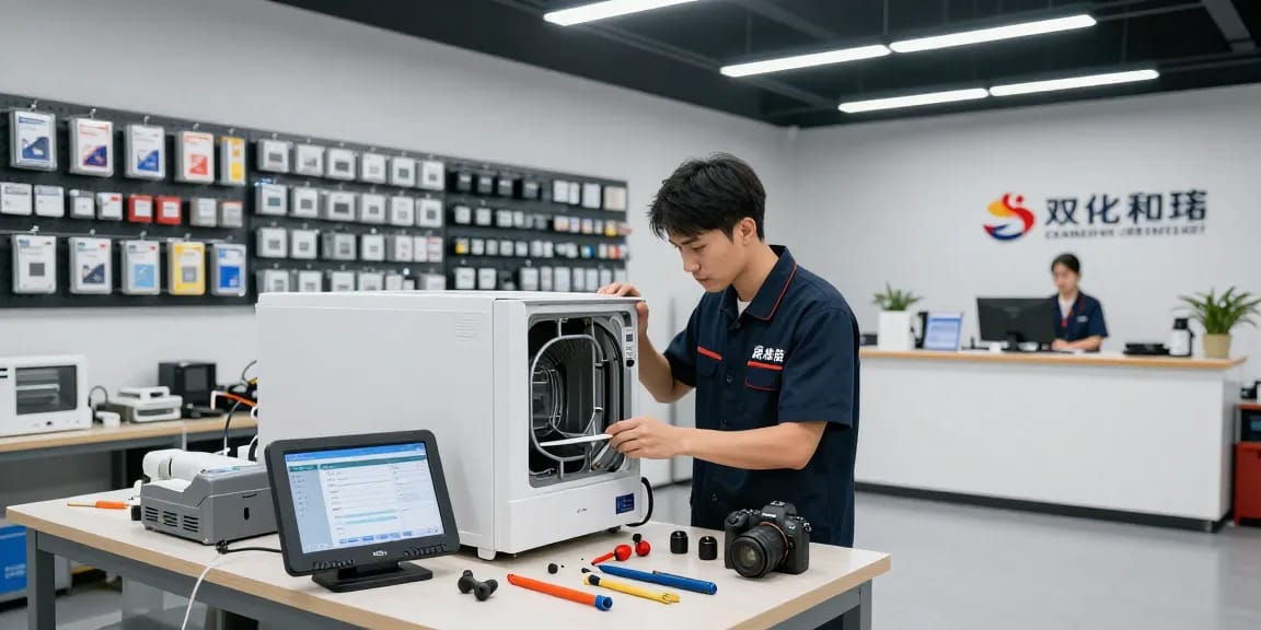 Technician using best CRM for appliance repair business in a modern workshop