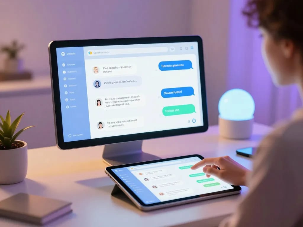 Engaging scene featuring a user interacting with a porn ai chat interface, showcasing modern technology in a comfortable workspace.