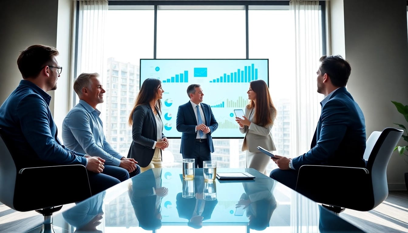 Engaging Bid No Bid Analysis meeting with diverse consultants discussing data in a modern office.