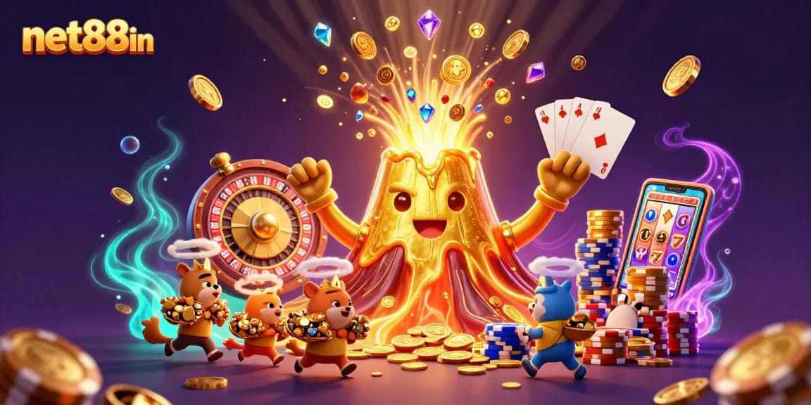 Experience thrilling fortune with net88in: a vibrant casino adventure amidst a triumphant volcanic eruption.