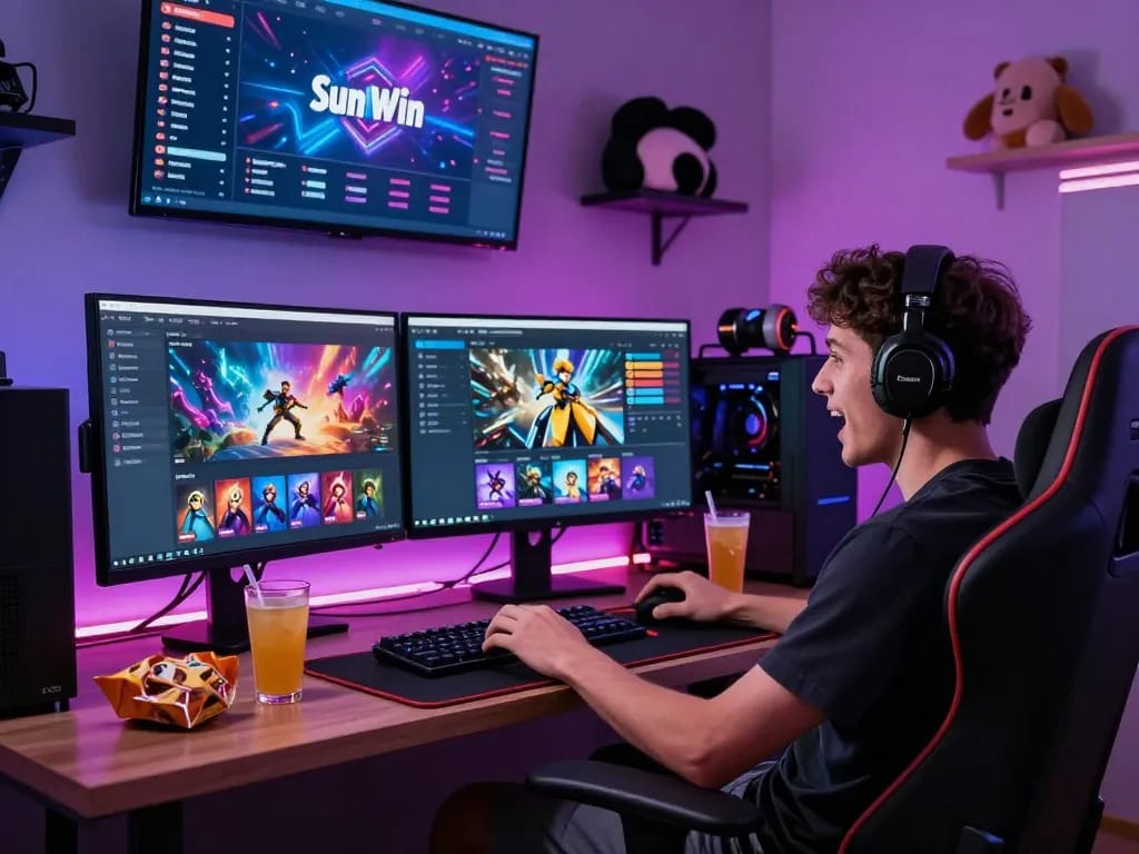 Engaging gaming atmosphere with Sun Win interface and vibrant setup.