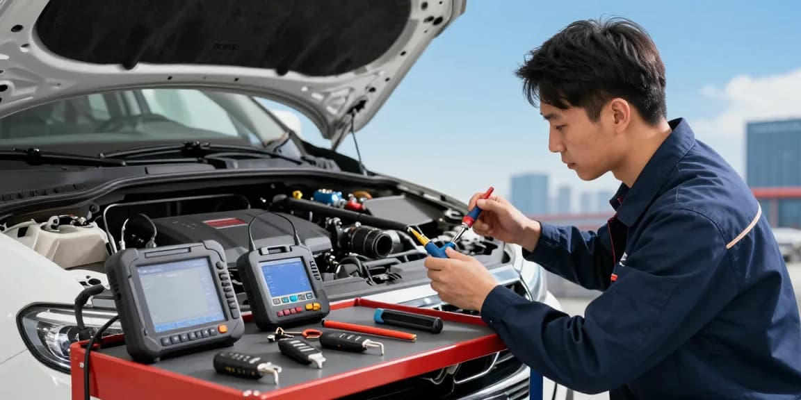 Expert technician addressing a Contaslot probleem with specialized tools in a mobile workshop.