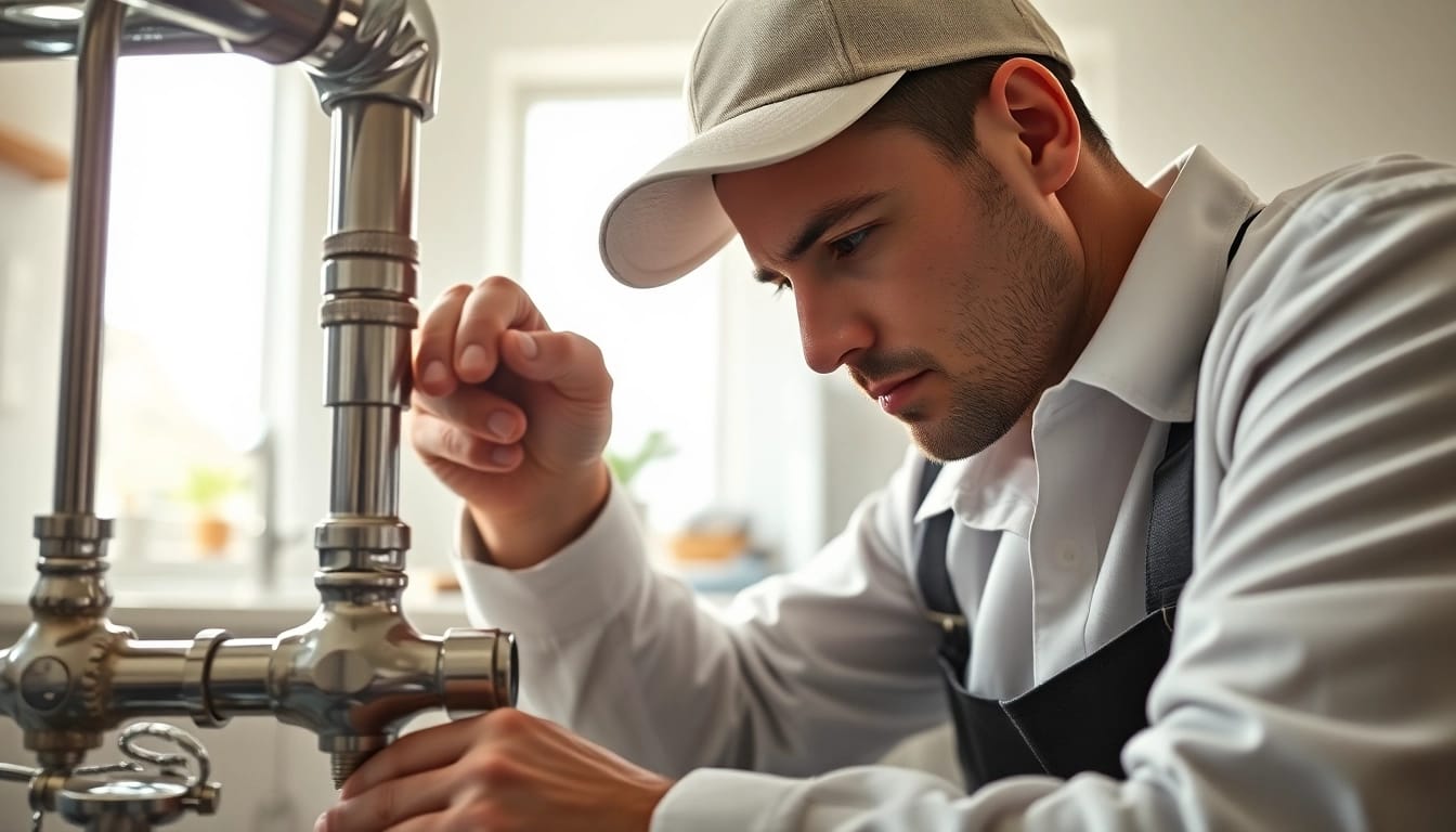 Professional plumber near me fixing leaks in a bright, modern kitchen.