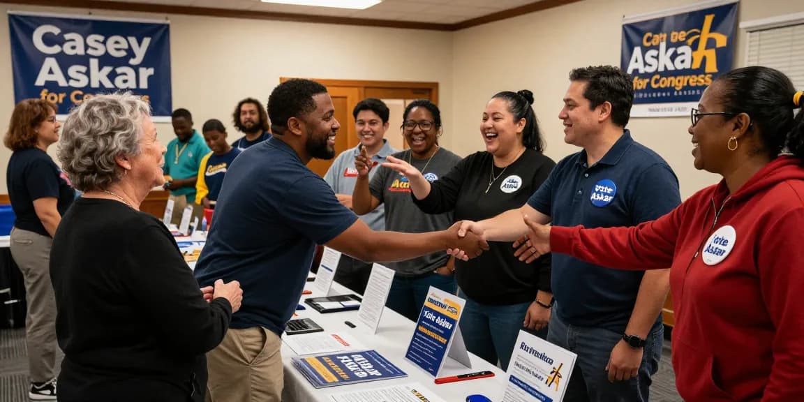 Casey Askar engaging with voters at a community event for the FL-22 congressional campaign.