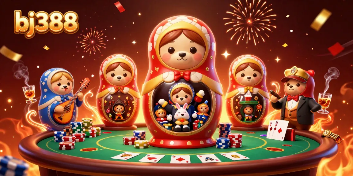 Experience the vibrant bj388 online casino with a lively scene of charming characters and gaming excitement.