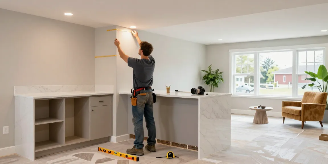 Oakville basement renovation showcasing skilled contractor installing recessed lighting and stylish finishes.