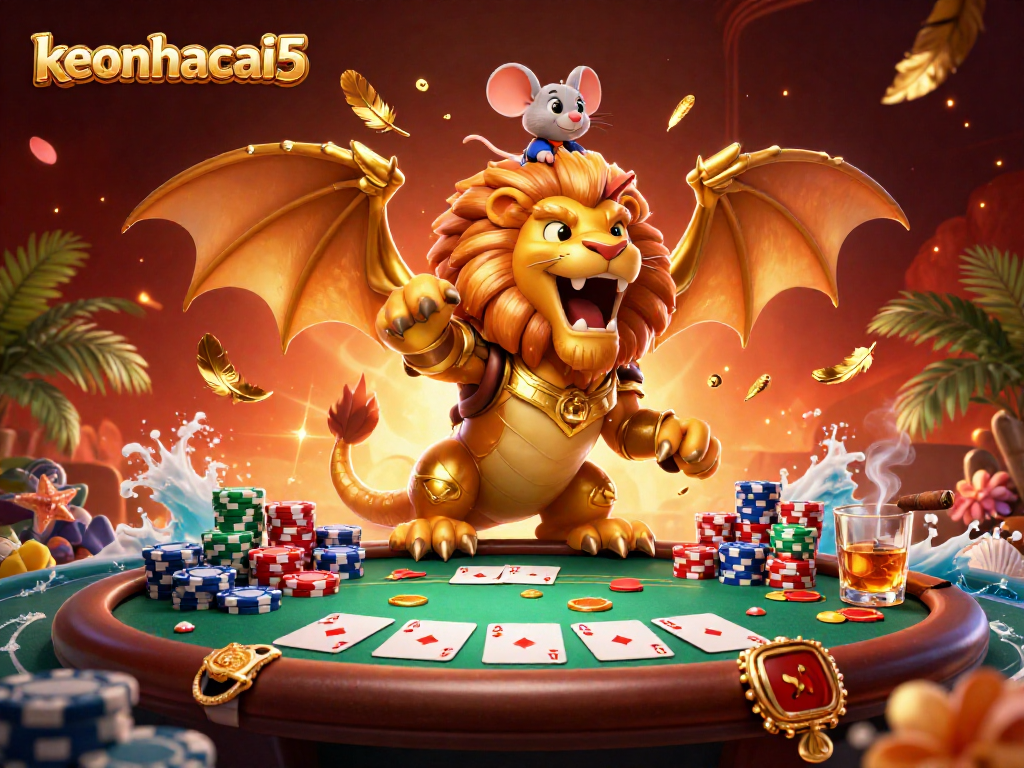 Experience thrilling poker moments with keonhacai5 as a chimera creature and mouse jockey unite.