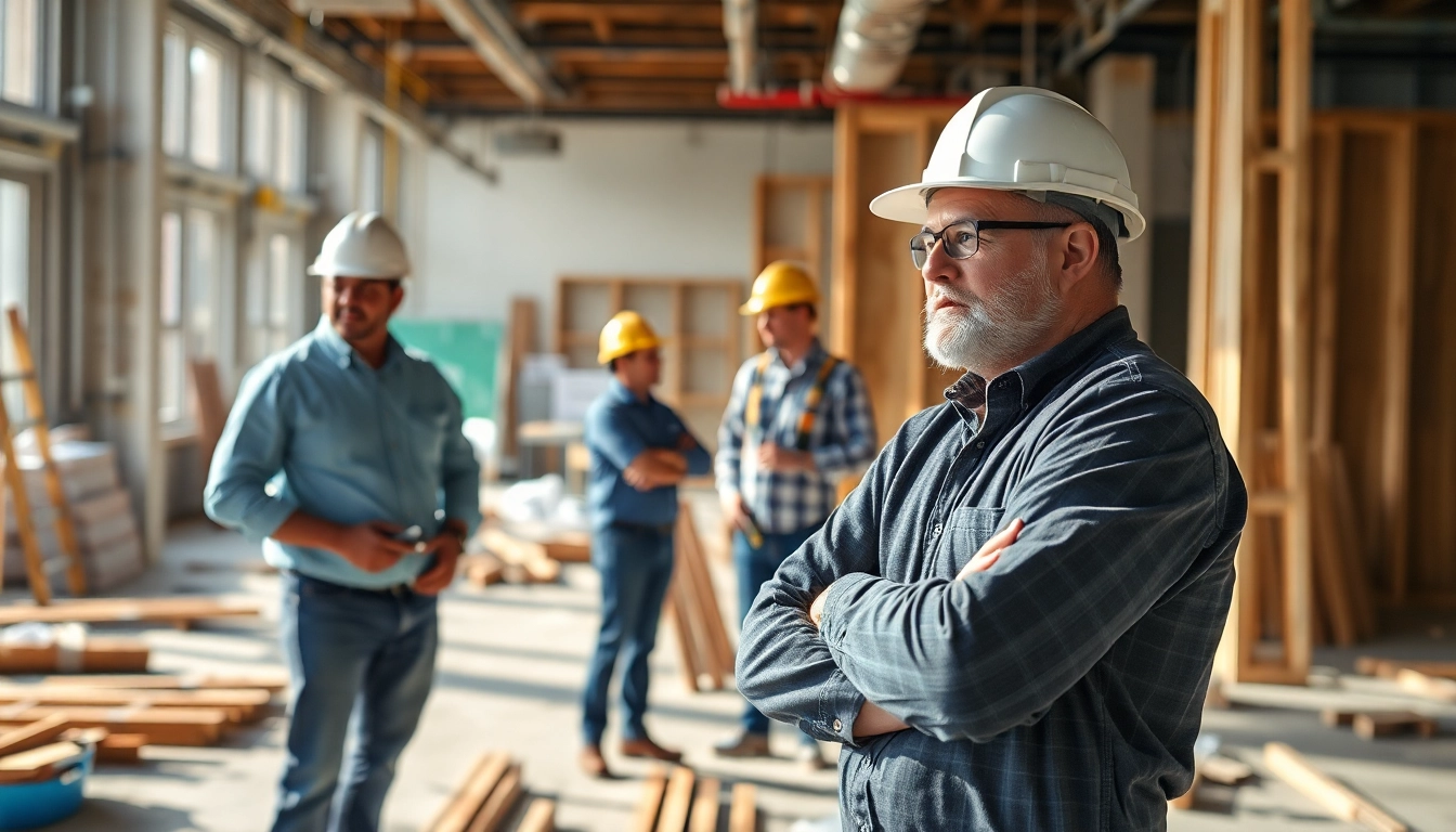 Experienced New Jersey General Contractor managing a team at a bustling construction site.
