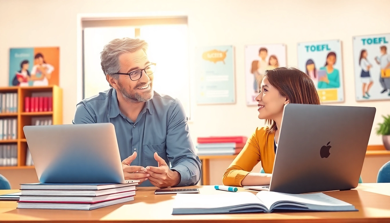 Engaging scene of a TOEFL expert help providing guidance to a student, showcasing effective tutoring.