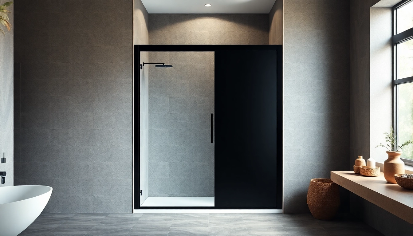 Gorgeous black shower door enhancing a modern bathroom's elegance with pristine design.