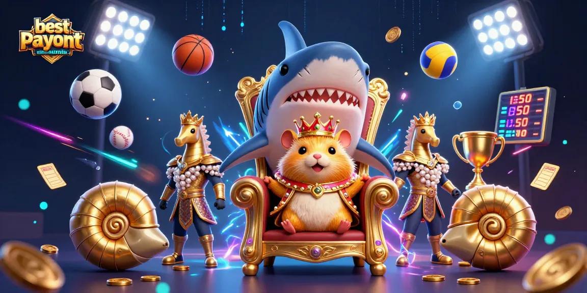 Experience the excitement of the best payout casinos in Australia with a dynamic 3D illustration portraying a golden hamster king and seahorse guards.