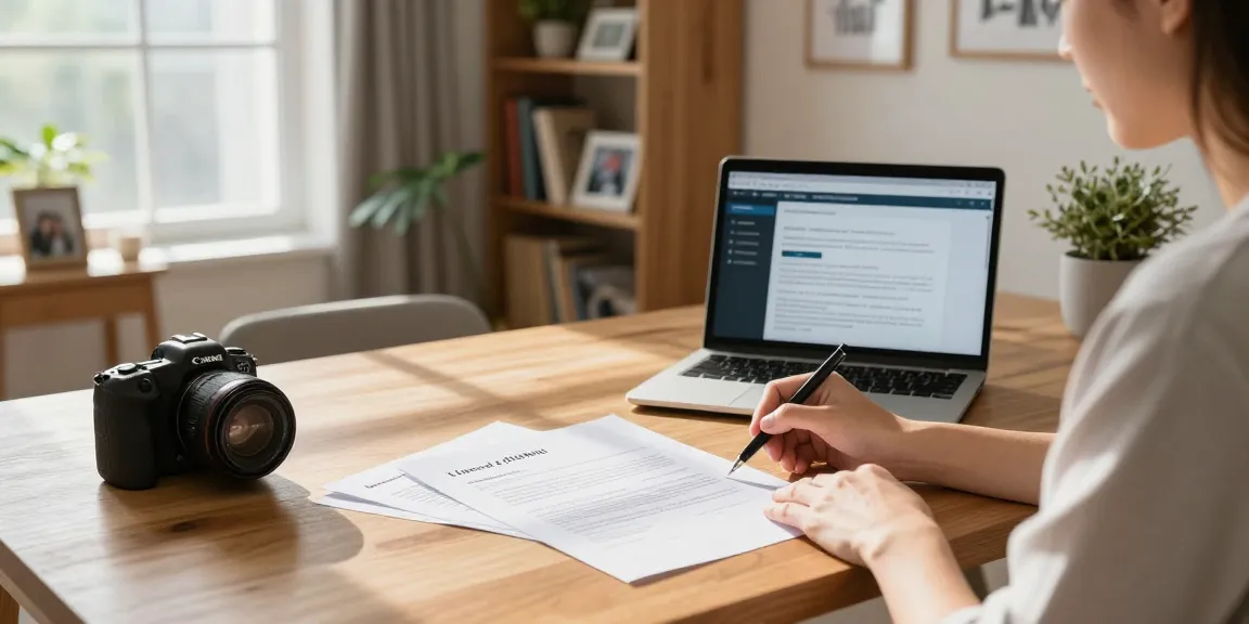 Individual writing a cancellation letter to cancel timeshare in a cozy home office setting.