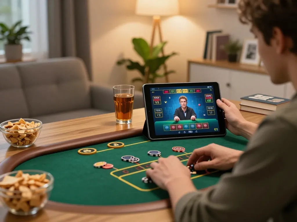 Experience online gaming at https://dn882.pro/ with dynamic live dealer games in a cozy home office.