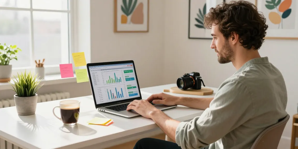 Dynamic home office scene showcasing challenges of digital content creation at https://undergrowthgames.org with analytics trend analysis
