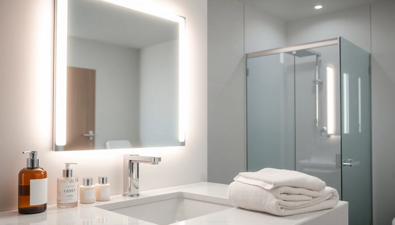 Transform your space with a stunning mirror and led lights blending style and functionality.