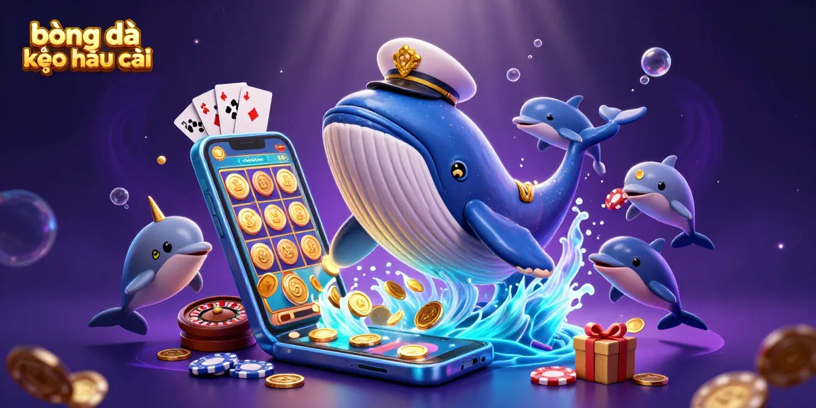 Experience thrilling bóng đá kèo nhà cái action with vibrant 3D graphics featuring whales and poker chips.