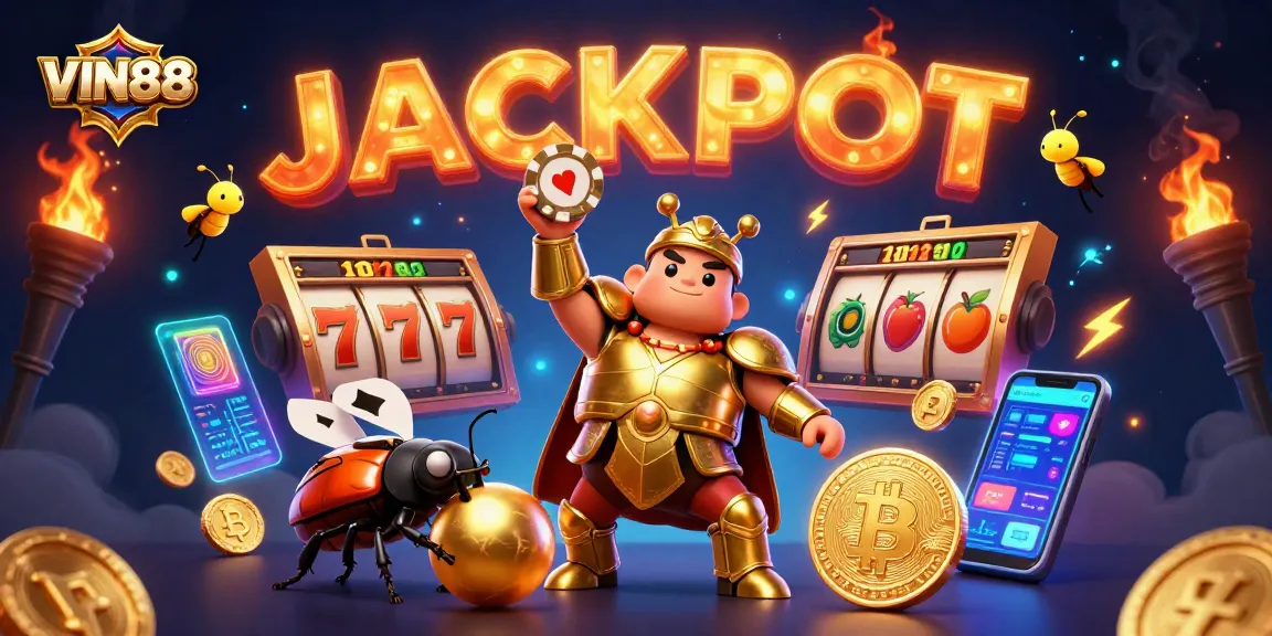Celebrate the wins at VIN88 with a vibrant 3D jackpot scene featuring exciting gaming elements.