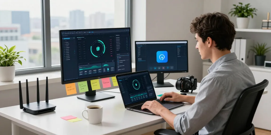 Startup founder using a pc optimizer software in a modern workspace.