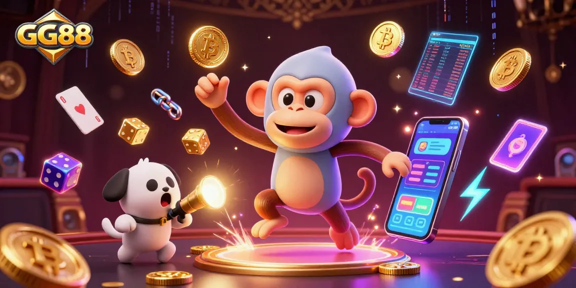 Experience thrilling gaming at GG88 with vibrant 3D casino elements and mischievous characters.