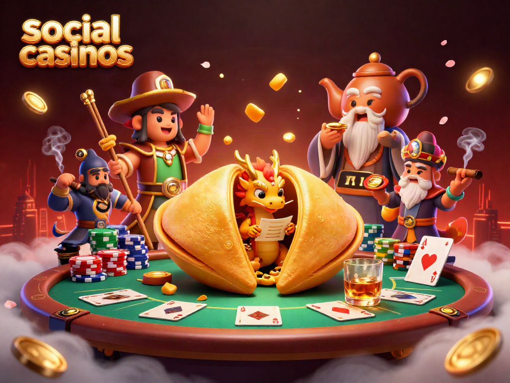 Engage with social casinos through an imaginative illustration showcasing a magical gaming scene.