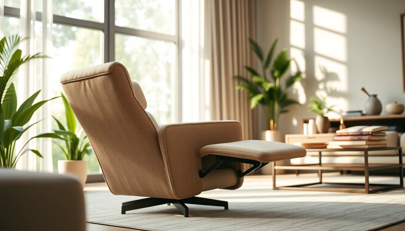 Relax in a recliner with independent back and footrest adorned in soft fabric and modern design.