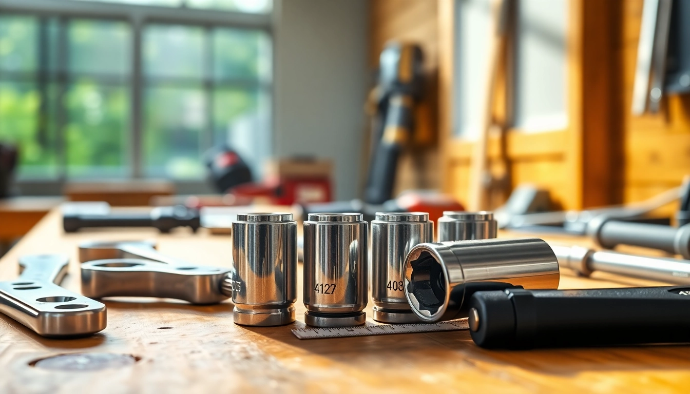 Facom 1/4 inch sockets arranged on a workbench, highlighting precision and quality.