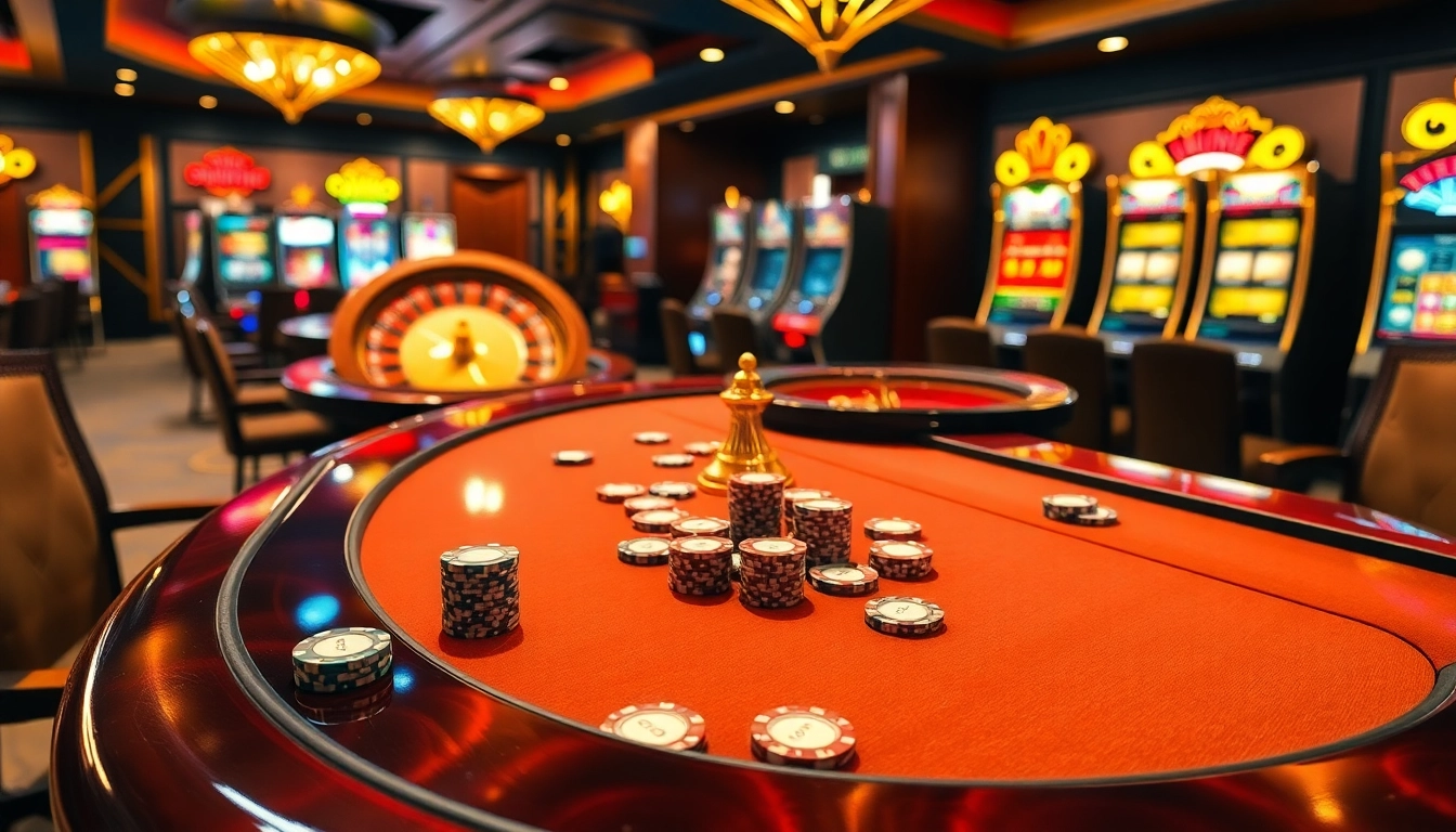 Exciting scene of gambling at PG88, showcasing a glamorous casino table loaded with poker chips and a spinning roulette wheel.