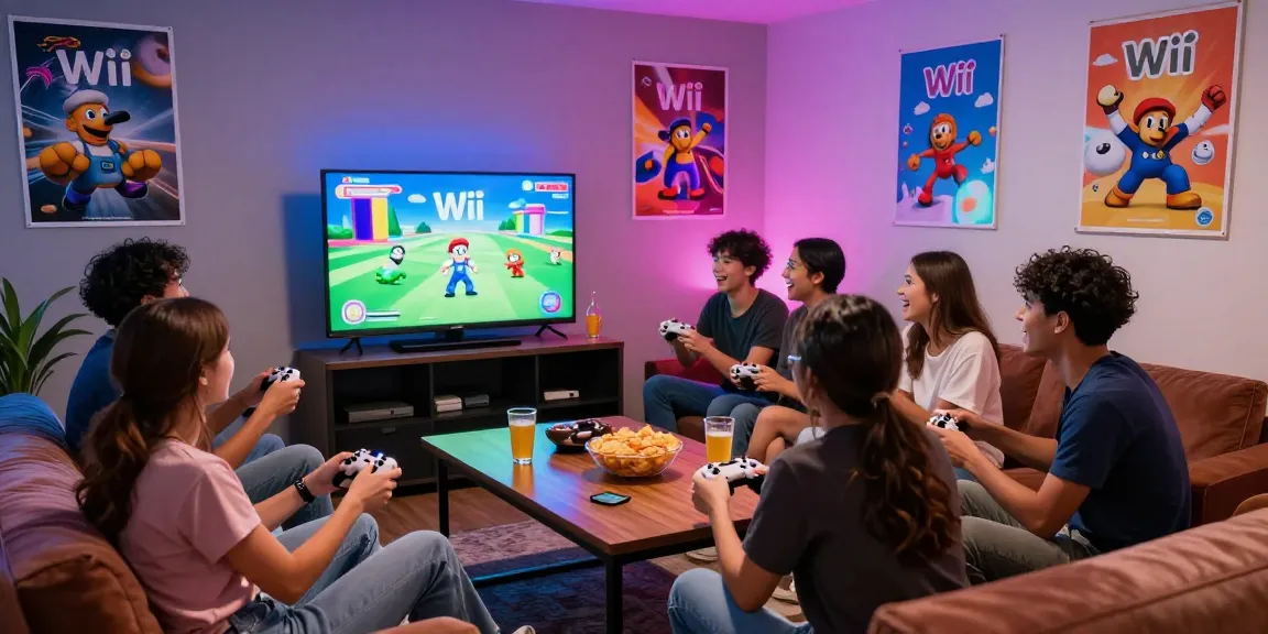Friends playing wiirom games in a lively gaming lounge atmosphere.