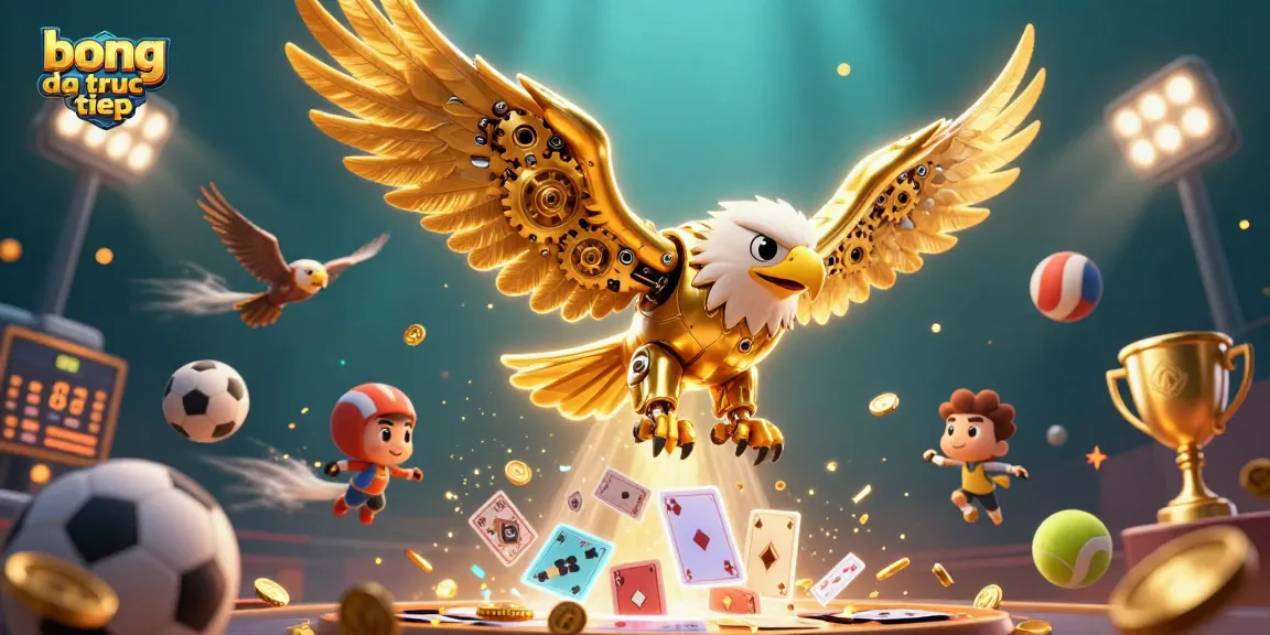 Engage in bong da truc tiep with thrilling 3D action featuring a cybernetic eagle and dynamic sports elements.