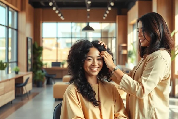 Perm san diego service in a welcoming salon atmosphere with a professional stylist.