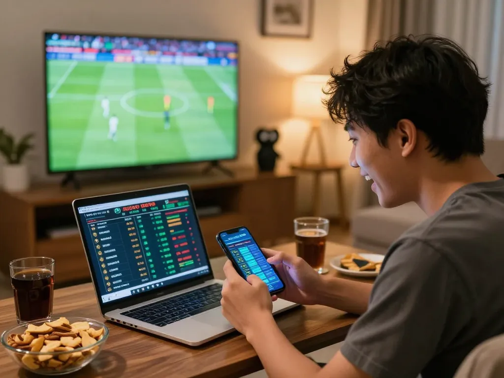 momen menarik pengguna memasang taruhan Judi Bola di ponsel saat pertandingan sepak bola yang mendebarkan.