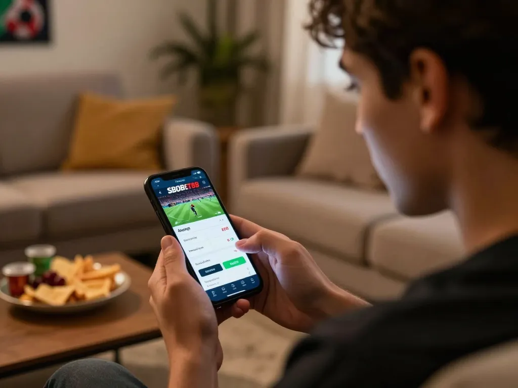 Pengguna taruhan olahraga SBOBET88 dengan antusias memasang taruhan di aplikasi mobile mereka dari rumah.