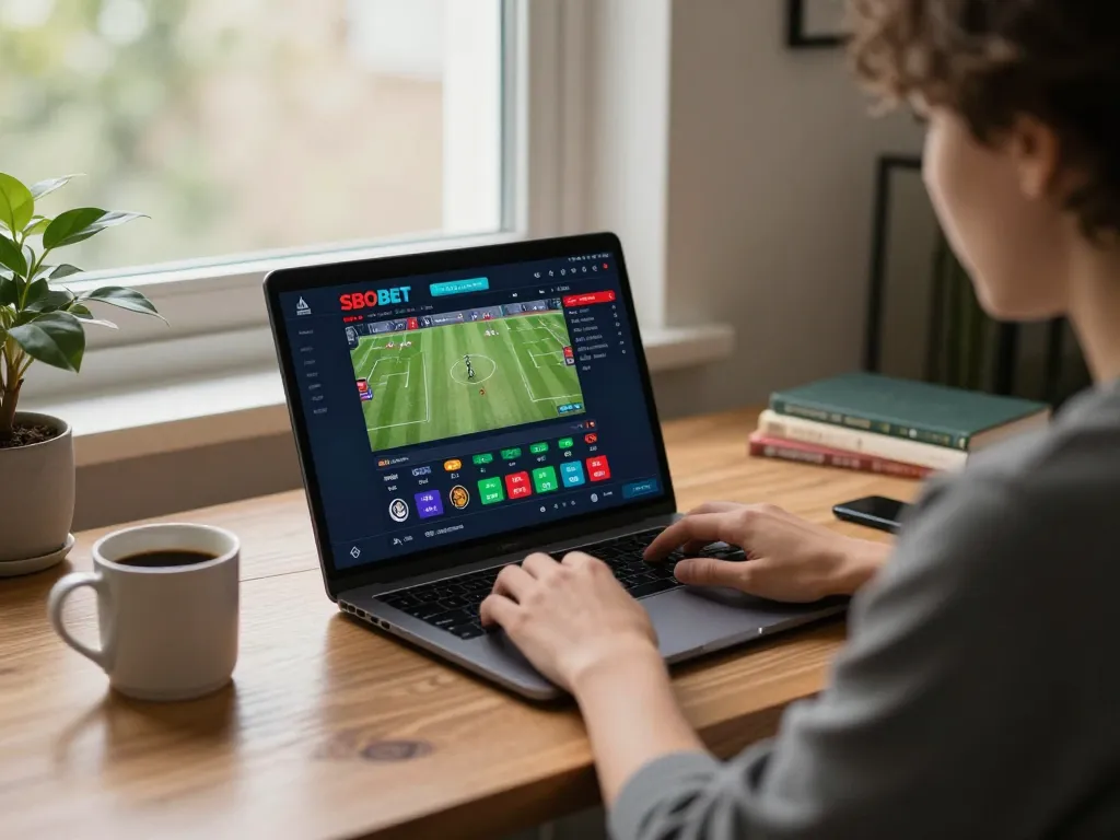 Bertaruh di SBOBET pada olahraga dari rumah menggunakan laptop dengan antarmuka menarik dan suasana yang nyaman
