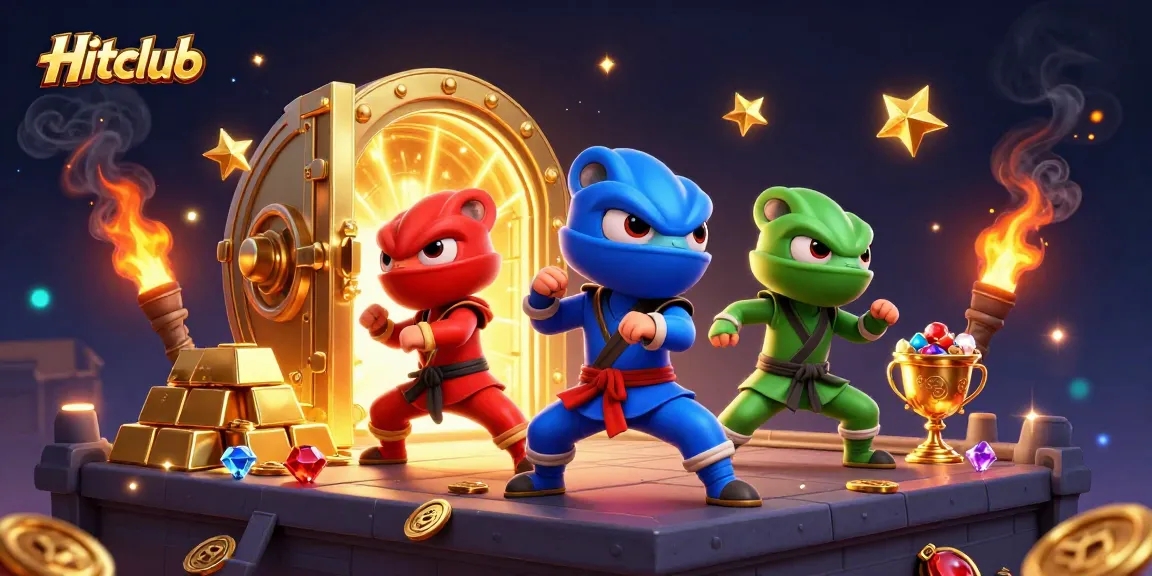 Hitclub players enjoy a vibrant gaming experience with colorful chameleons amidst riches and excitement.