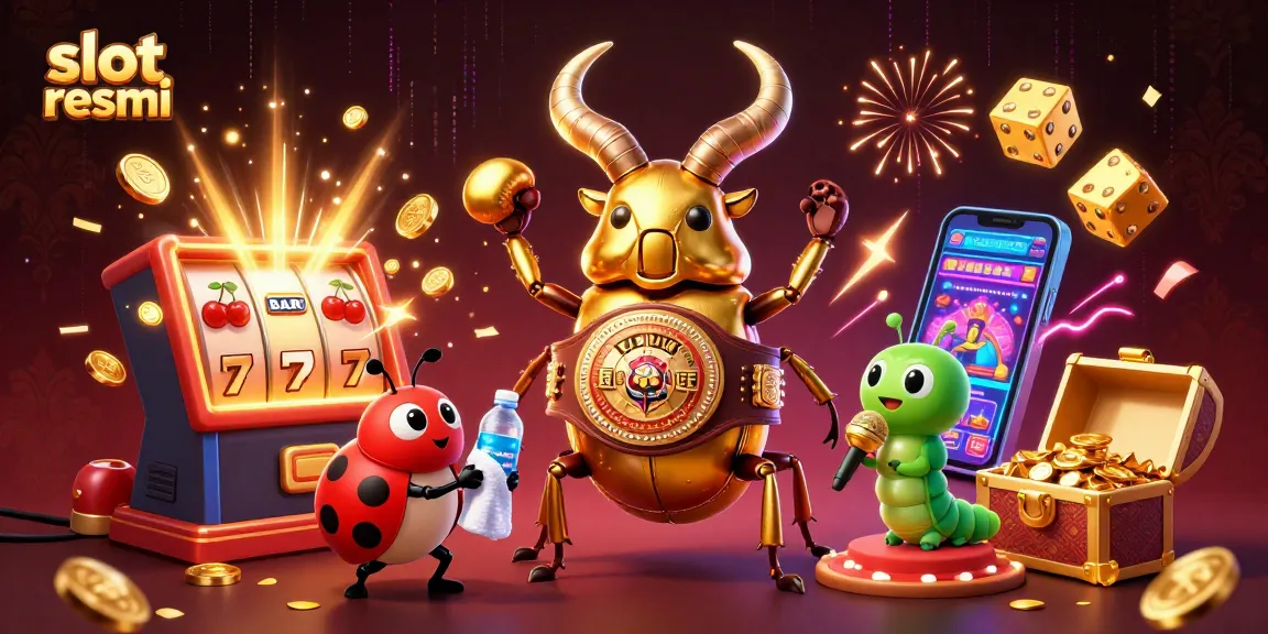 Experience excitement with slot resmi as golden beetles battle atop a jackpot explosion in a vibrant digital casino.