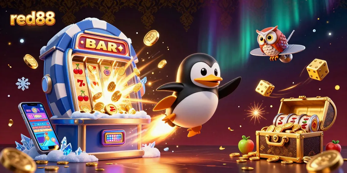 Experience exciting wins at red88 with a 3D casino adventure featuring our penguin character and slot machine!